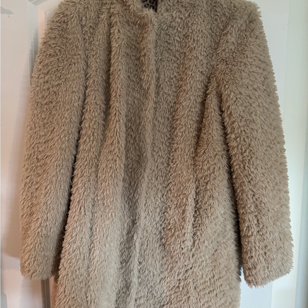 Kenneth Cole New York Tan Teddy Jacket Plush Mid-Length